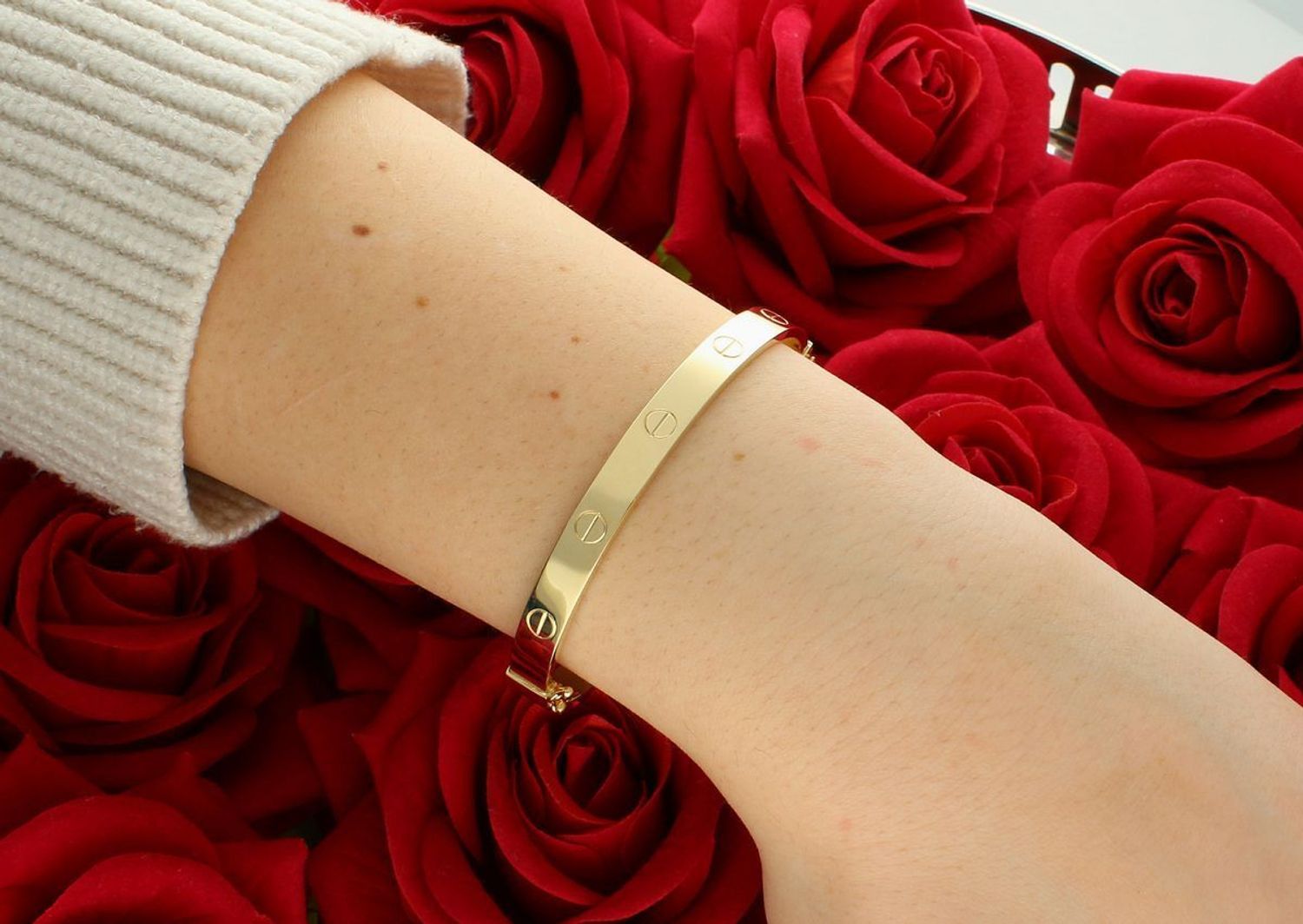 Sztywna złota bransoletka 'gładki połysk złota' Gwóźdź ala Cartier 💖DIA-BRA-1759-585 7mm ✨💎 Szeroka złota bransoletka💎 Złota bransoletka 1.jpg